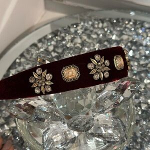 Burgundy velvet jeweled headband new